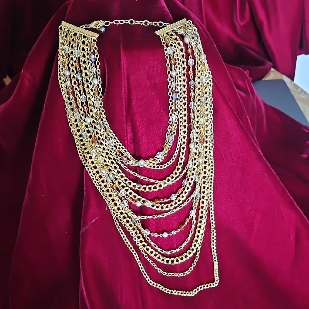Gold Cascading Multi-Strand Necklace